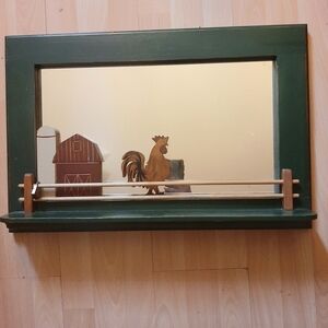 Rustic Green Farmhouse Mirrored Wall Shelf